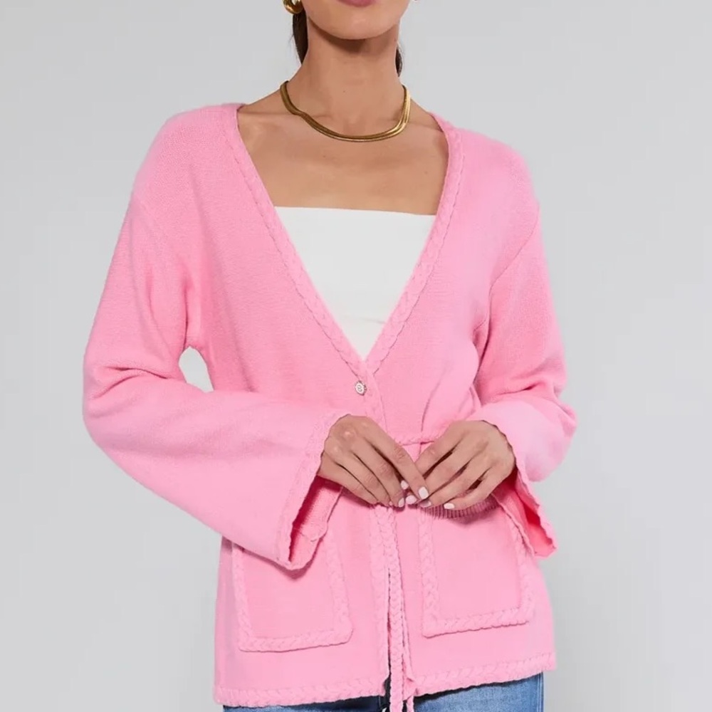 Avara‎ Jada Pink Braided Trim Knit Cardigan Size XS